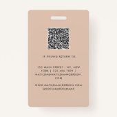 Beige QR code modern minimal foto abstract Badge (Achterkant)