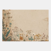 Beige Rand Rustiek Boho Wilde Bloem Inpakpapier Vel (Voorkant)
