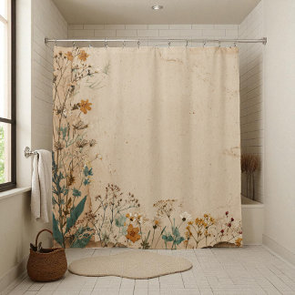 Beige Rand Rustieke Boho Wilde Bloem Douchegordijn
