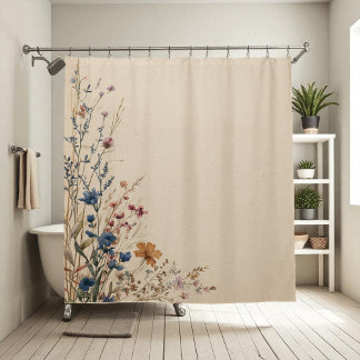 Beige rand rustieke boho wilde bloem douchegordijn