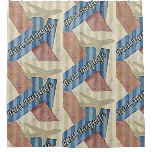 beige Red & Blue Abstract Bon Reisage Douchegordijn (Voorkant)