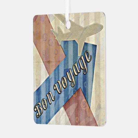  beige Red & Blue Abstract Bon Reisage Metalen Ornament (Voorkant links)