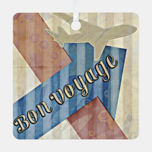  beige Red & Blue Abstract Bon Reisage Metalen Ornament (Voorkant)