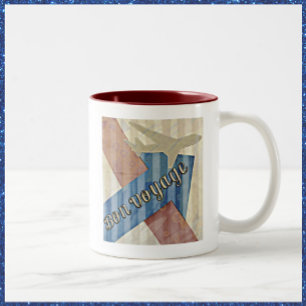 beige Red & Blue Abstract Bon Reisage Tweekleurige Koffiemok