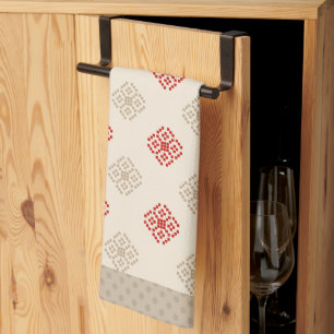 Beige/Red Geometric Diamond Kitchen Towel Theedoek