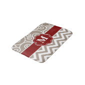 Beige Red Swirl Chevron Monogram Bathmat Badmat (Gekanteld)