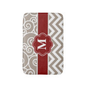 Beige Red Swirl Chevron Monogram Bathmat Badmat (Voorkant Verticaal)