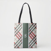 Beige Red Tartan Pset Monogram Canvas tas (Voorkant)