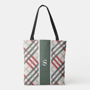Beige Red Tartan Pset Monogram Canvas tas