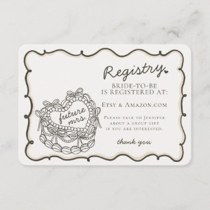 Beige Retro Hart Coquette Cake Registry Insert Informatiekaartje
