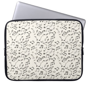 Beige Retro Muzieknoten Achtergrondlaptophoes Laptop Sleeve