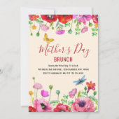 Beige Rode Waterverf Bloemen Moederdag Brunch Kaart (Voorkant)