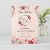 Beige rode waterverf bloemkaart, elegante bloem f kaart (Staand voorkant)