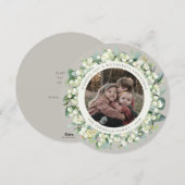 Beige Ronde/Vierkante Sneeuwbes+Eucalyptus Foto Feestdagenkaart (Voorkant / Achterkant)