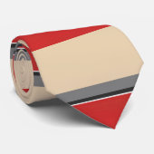 Beige Rood Grijs Zwart Wit Blok Stripes Stropdas (Opgerold)