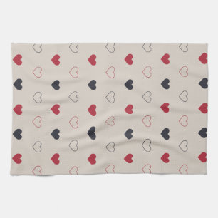 Beige & rood hart naadloos patroon Cute Minimal Theedoek