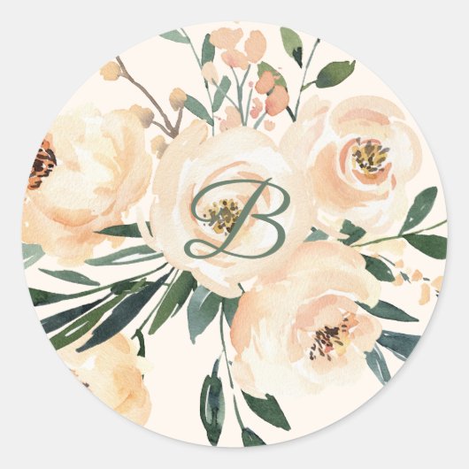 Beige roos bloemenbruiloft sticker (Voorkant)