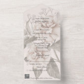 Beige Roos Silhouet QR Code All In One Uitnodiging (Binnen)