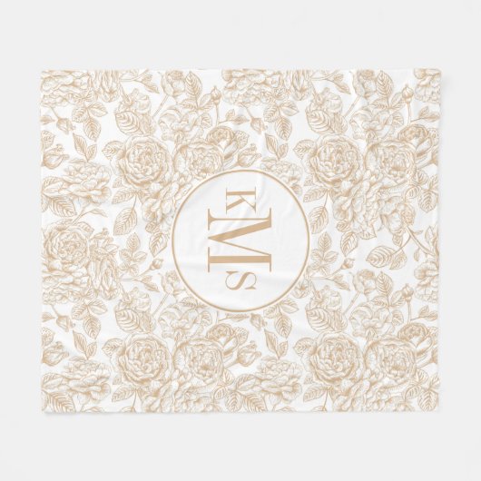 Beige Roos ventilatorpatroon Fleece Deken (Voorkant (Horizontaal))
