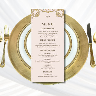Beige Rose Orno Monogramme Baroque Menu Mariage