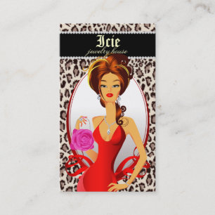 Beige rouge de léopard de carte de visite de sac 