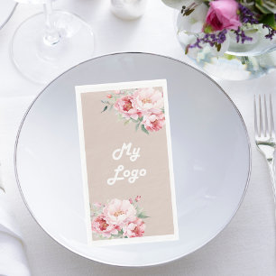 Beige roze bloemen business logo servet