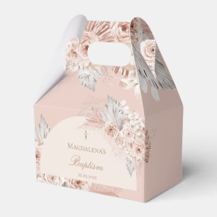 beige roze bloemen Doop Bedankdoosjes