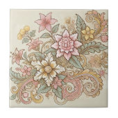 Beige Roze Gele Boho Indonesische Batik Tegeltje (Voorkant)