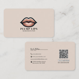 Beige Roze Lippen Lip Sociale Media Verbinding QR Visitekaartje