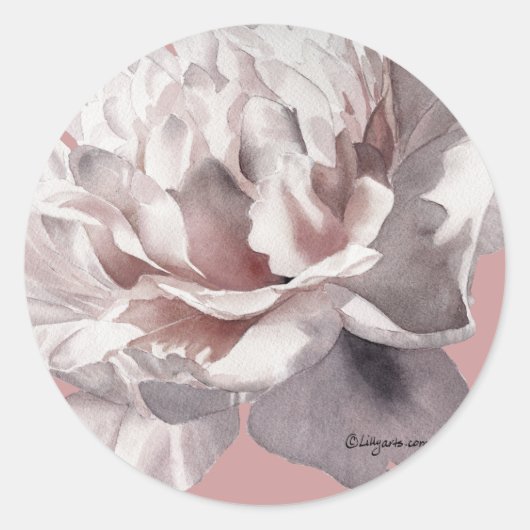 Beige roze pioen bruiloft envelop afdichtingen ronde sticker (Voorkant)