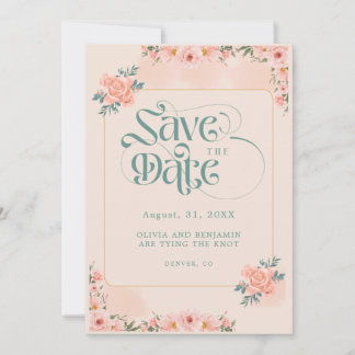 Beige Roze Roze Bloemen Save The Date Uitnodiginge