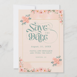 Beige Roze Roze Bloemige Save The Date Uitnodiging