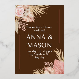 Beige roze Waterverf Boho Tropische Floral Wedding Folie Uitnodiging