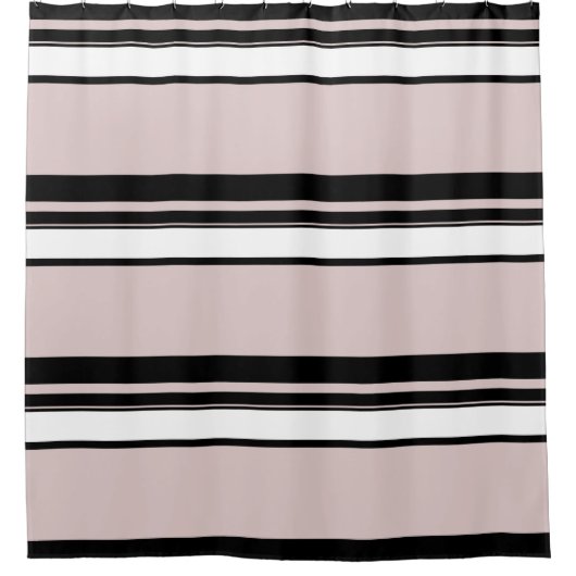 Beige roze witte strepen, klassy stripe douchegordijn (Voorkant)