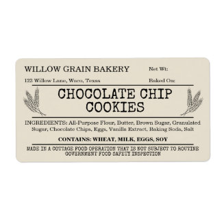 Beige Rustic Cottage Chocolate Chip Cookie Etiket
