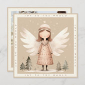 Beige rustieke engel 1 foto Platte vakantie Kaart (Voorkant / Achterkant)