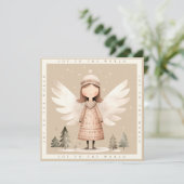 Beige rustieke engel 1 foto Platte vakantie Kaart (Staand voorkant)