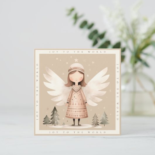 Beige rustieke engel 1 foto Platte vakantie Kaart (Staand voorkant)