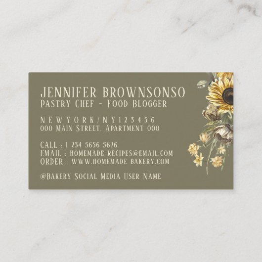 Beige Rustige stijl Zonnebloembakkerij Visitekaartje (Achterkant)