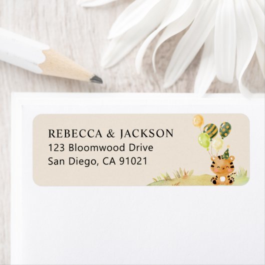 Beige Safari Oerwoud Party Return Address Stickers (Insitu)