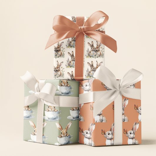 Beige, Sage & Amber Bunny Pasen Inpakpapier Vel