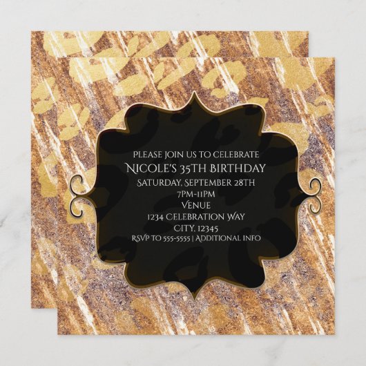 Beige Sandy Shimmer Leopard Glamor Invitations Kaart (Voorkant / Achterkant)