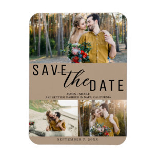 Beige Save the Date Wedding 3 foto's Magneet
