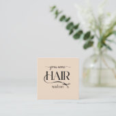 Beige Schaar Script Kapsalon Qr code Vierkante Visitekaartje (Staand voorkant)
