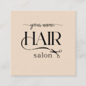 Beige Schaar Script Kapsalon Qr code Vierkante Visitekaartje (Voorkant)