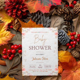 Beige Schattigee Bloemen Baby shower Uitnodiging