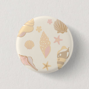 Beige Schelpenpatroon Ronde Button 3,2 Cm