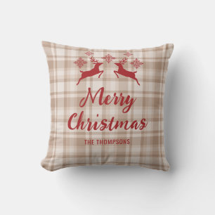Beige Schotland Rode Hert Prettig Kerstmis Aangepa Kussen