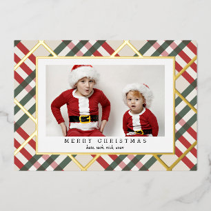 Beige Schotse ruit kerstfolie kerstkaart Folie Feestdagenkaart