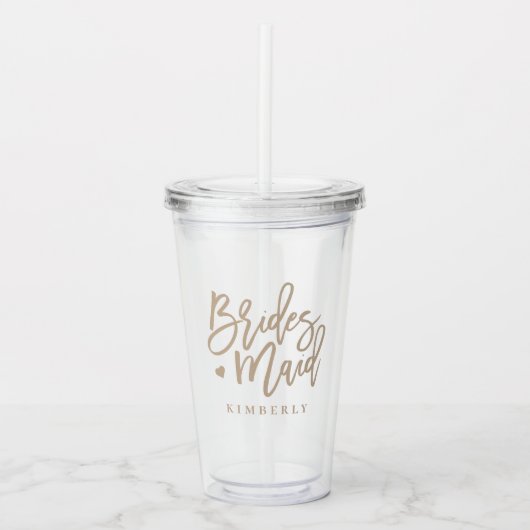 Beige Script Bridesmaid Acryl Drinkbeker (Voorkant)